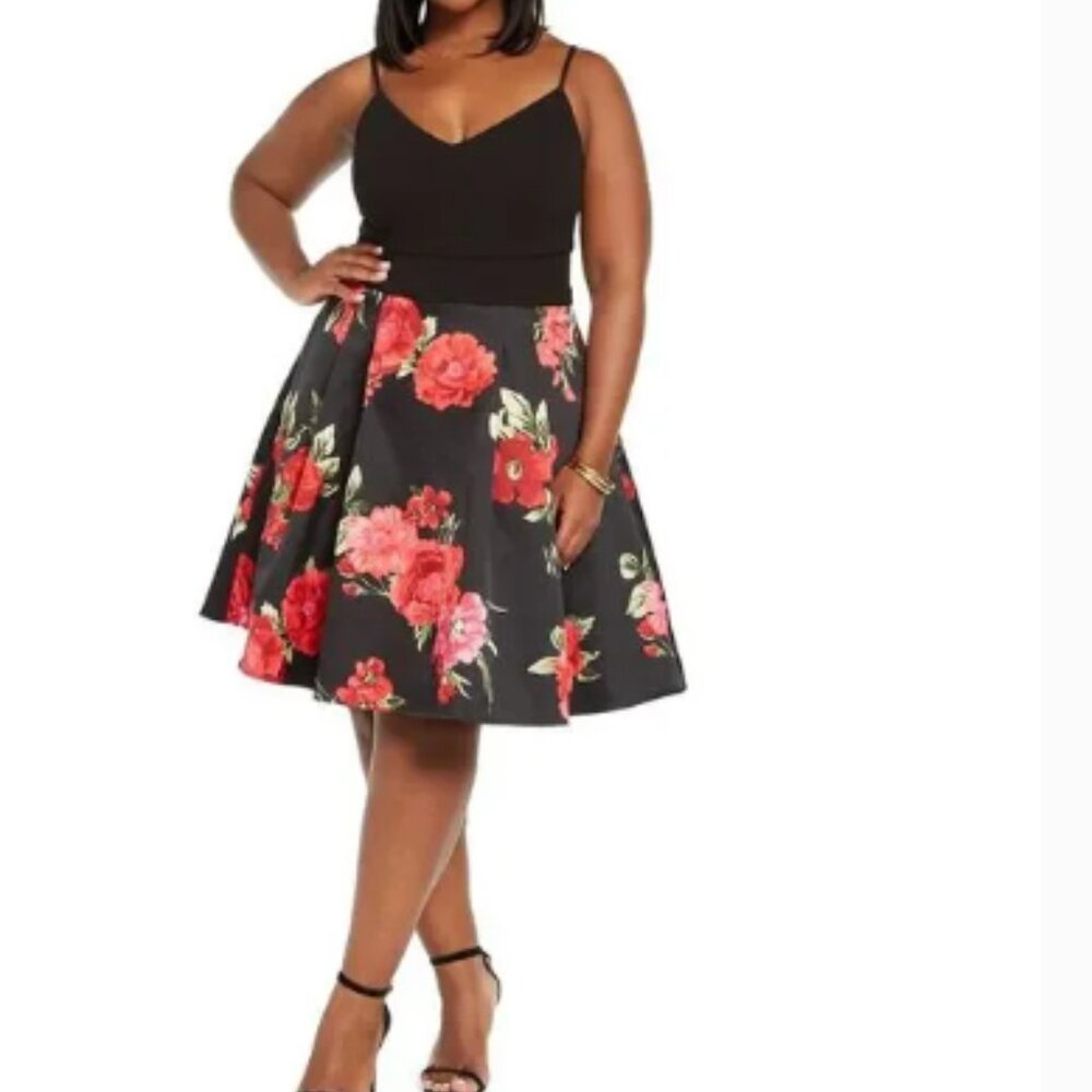 B Darlin Women's Trendy Plus Size Floral Mesh Dress Black Size 20